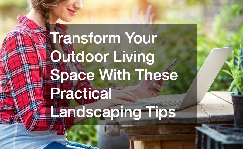 woman wearing plaid using her laptop in outdoor living space